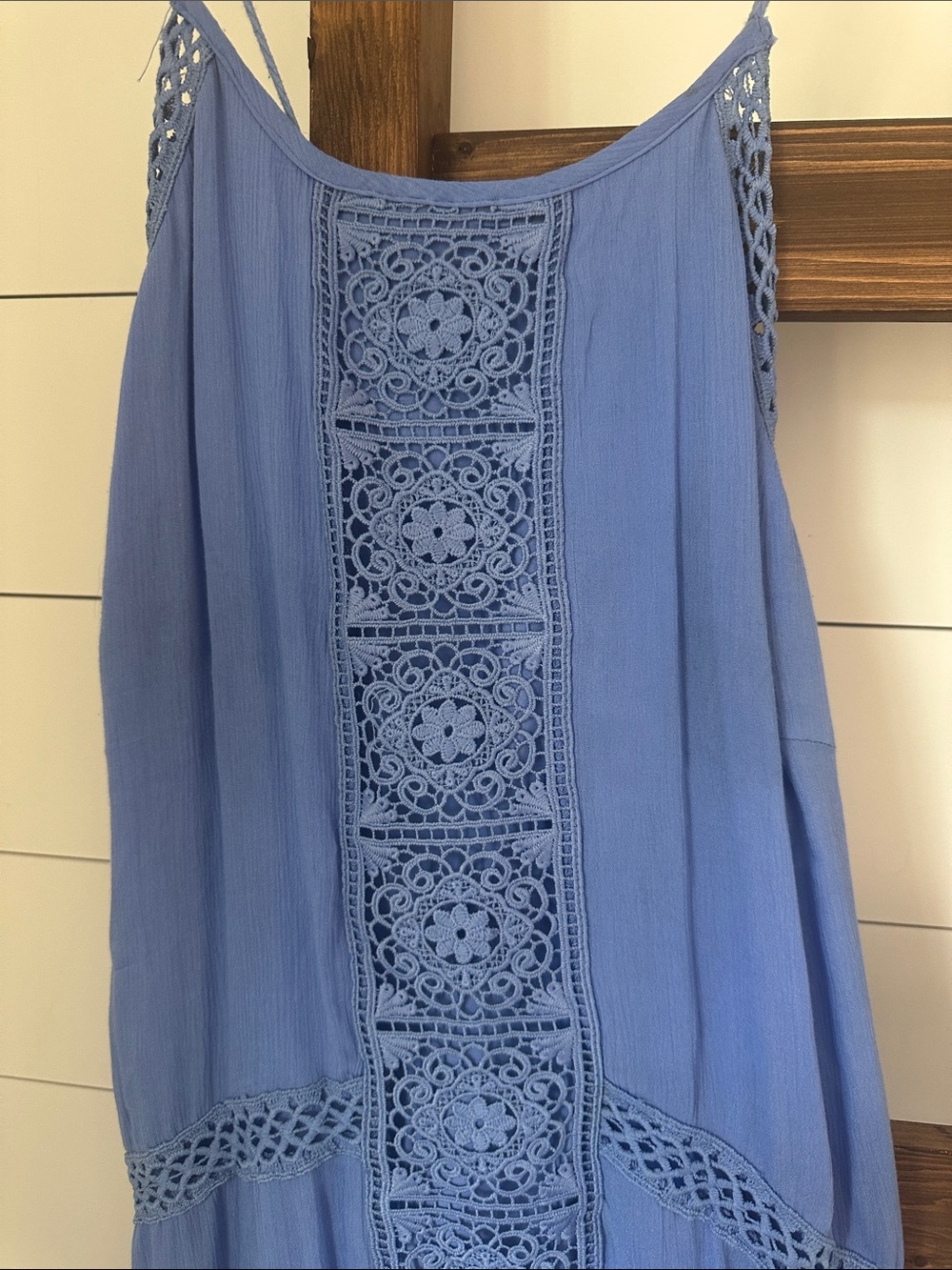 Lush Light Blue Crochet-Trim Spaghetti Strap Maxi Dress - Picture 2 of 9